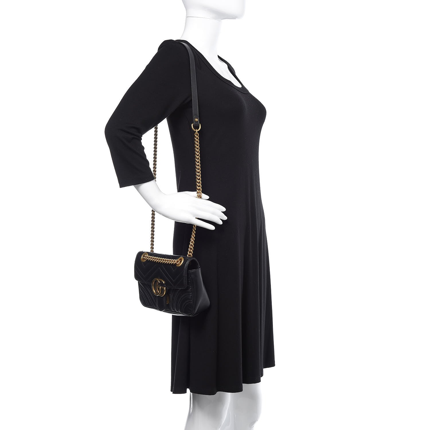 Gucci Calfskin Matelasse Mini GG Marmont Shoulder Bag Black 2 of 9
