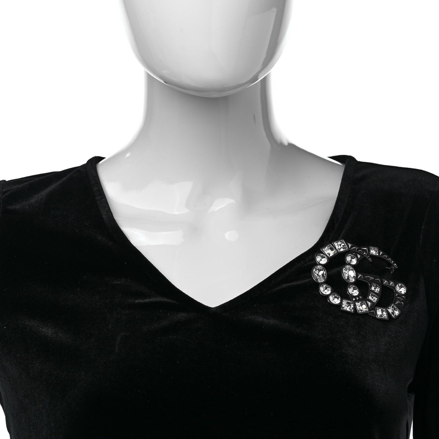 Metal Crystal Double G Brooch Silver