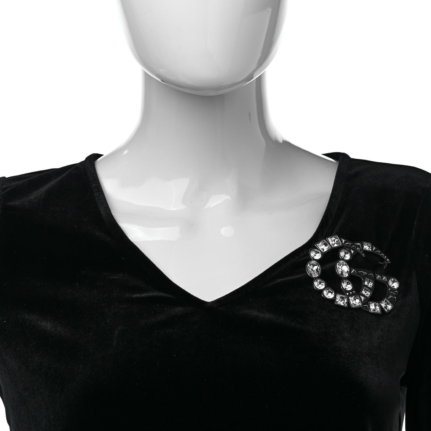 Gucci Metal Crystal Double G Brooch Silver 2 of 5