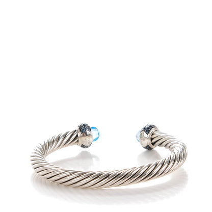 David Yurman Sterling Silver Sapphire Blue Topaz 7mm Cable Candy Cuff 3 of 6