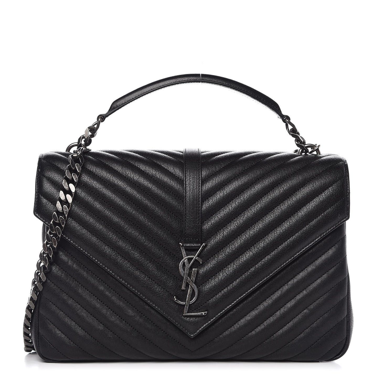 Sheepskin Matelasse Chevron Monogram Large College Satchel Black