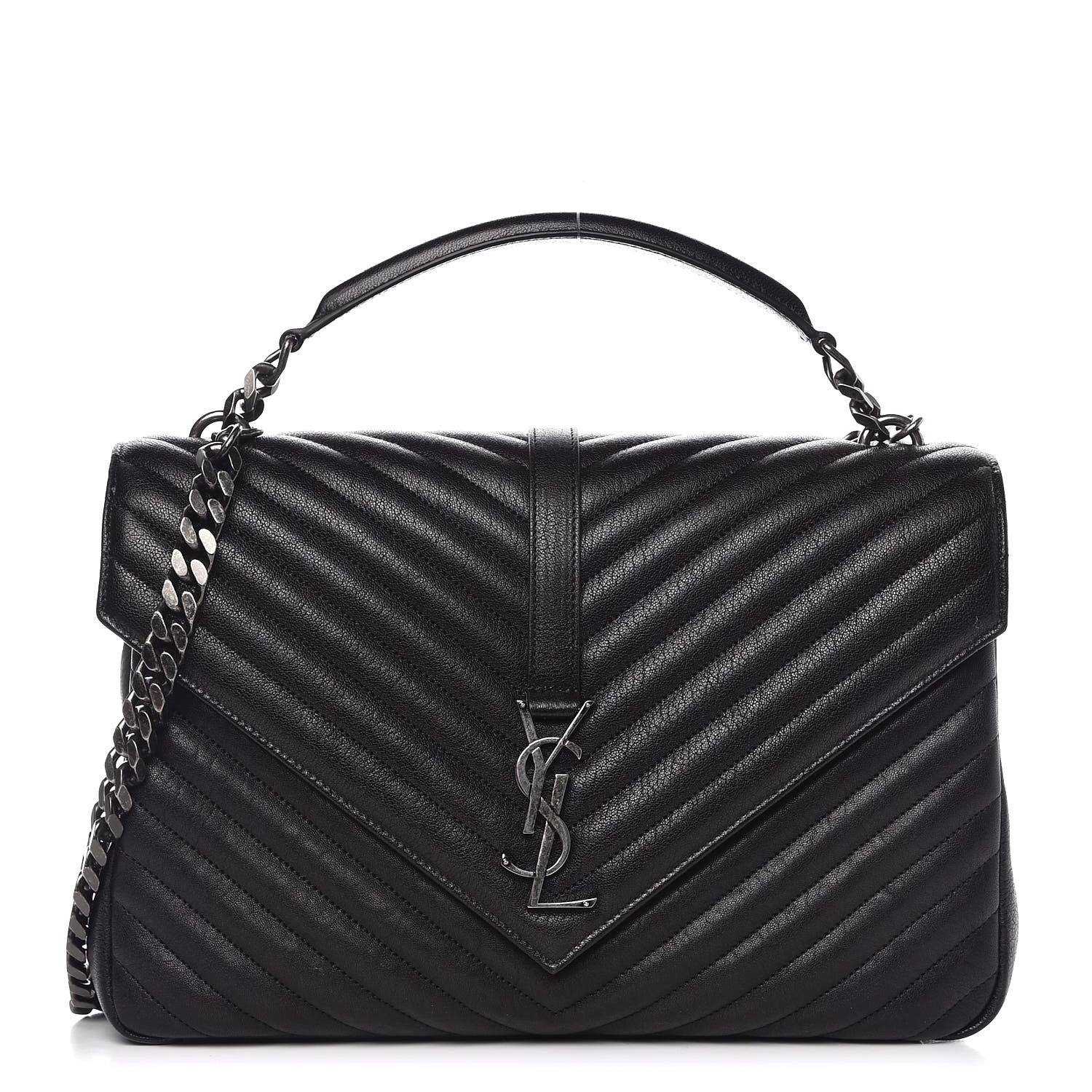 Saint Laurent Sheepskin Matelasse Chevron Monogram Large College Satchel Black 1 of 8
