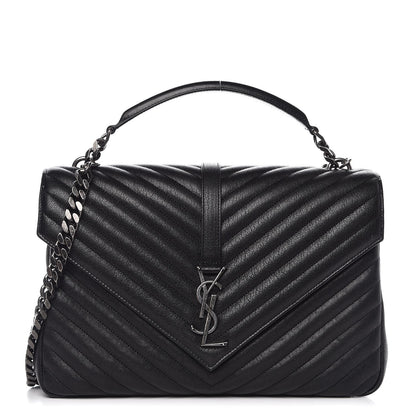 Saint Laurent Sheepskin Matelasse Chevron Monogram Large College Satchel Black 1 of 8