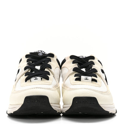 Chanel Mesh Suede Grained Calfskin Womens CC Sneakers 37.5 White Black 2 of 18