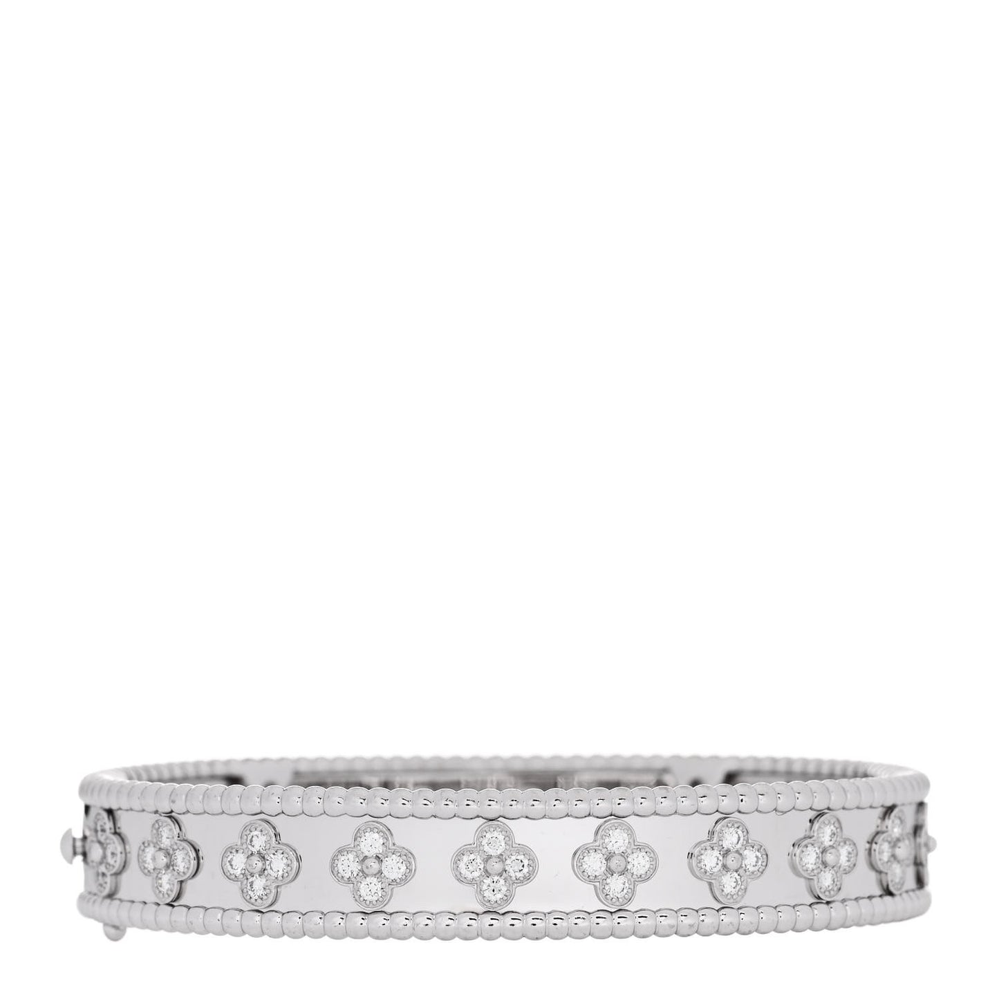 18K White Gold Diamond Perlee Clovers Bangle Bracelet M