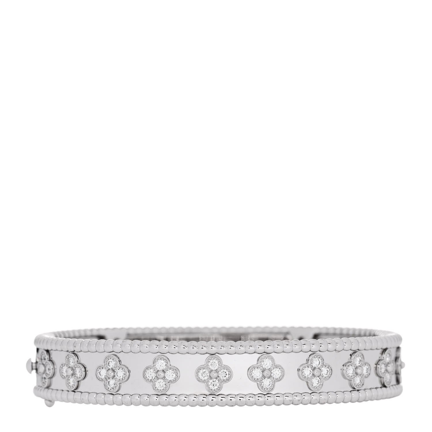 Van Cleef & Arpels 18K White Gold Diamond Perlee Clovers Bangle Bracelet M 1 of 3