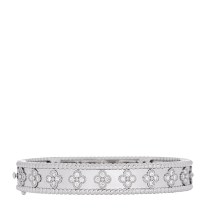 Van Cleef & Arpels 18K White Gold Diamond Perlee Clovers Bangle Bracelet M 1 of 3