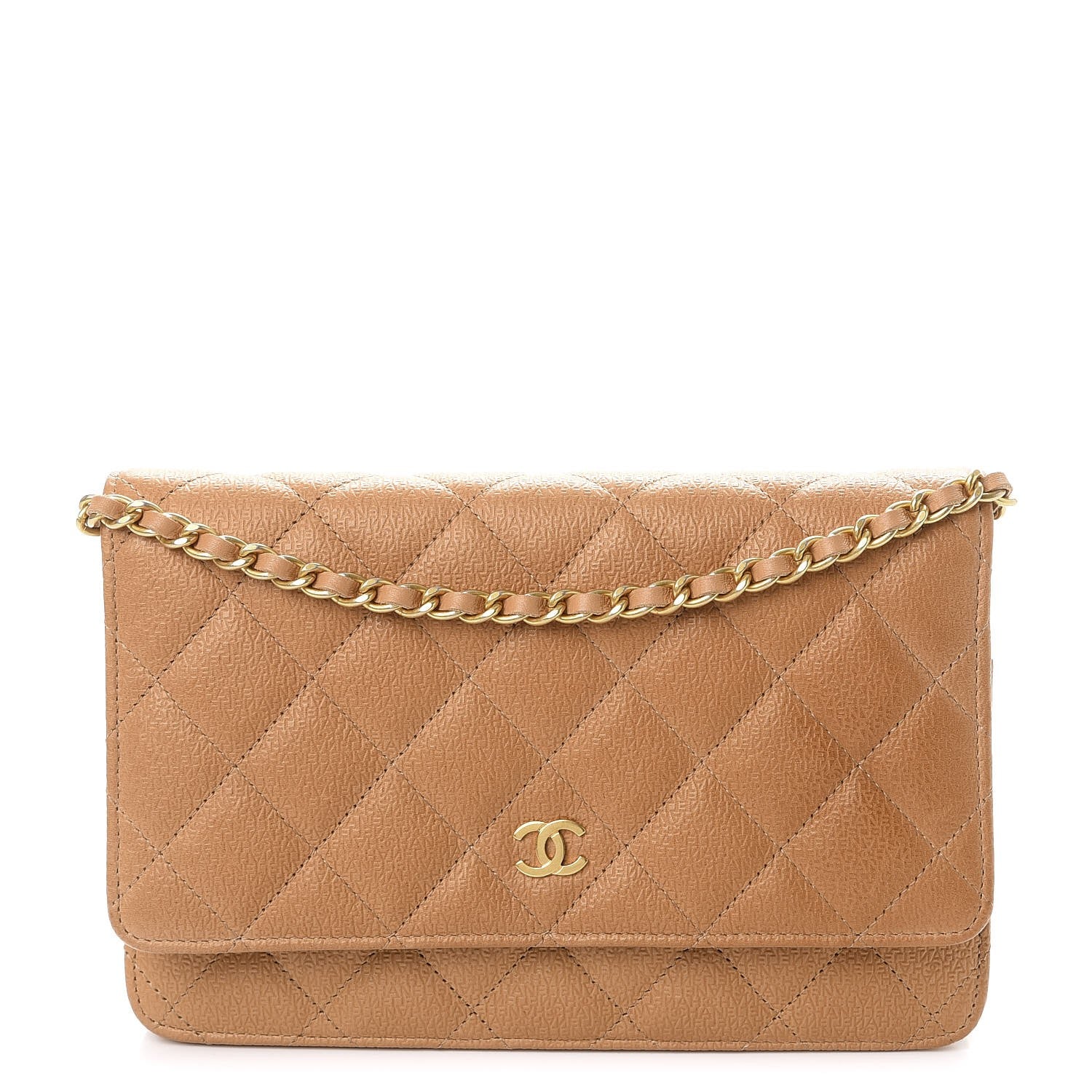 Chanel Letter Calfskin Embossed Quilted Wallet On Chain WOC Beige 1 of 8