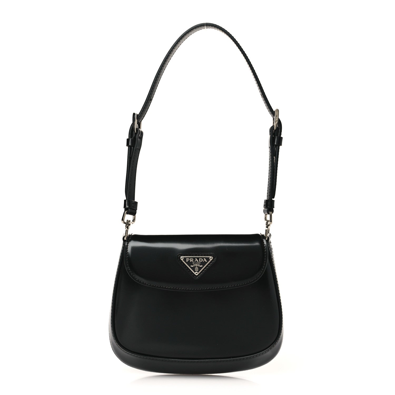 Prada Spazzolato Mini Cleo Flap Adjustable Strap Shoulder Bag Black 1 of 8
