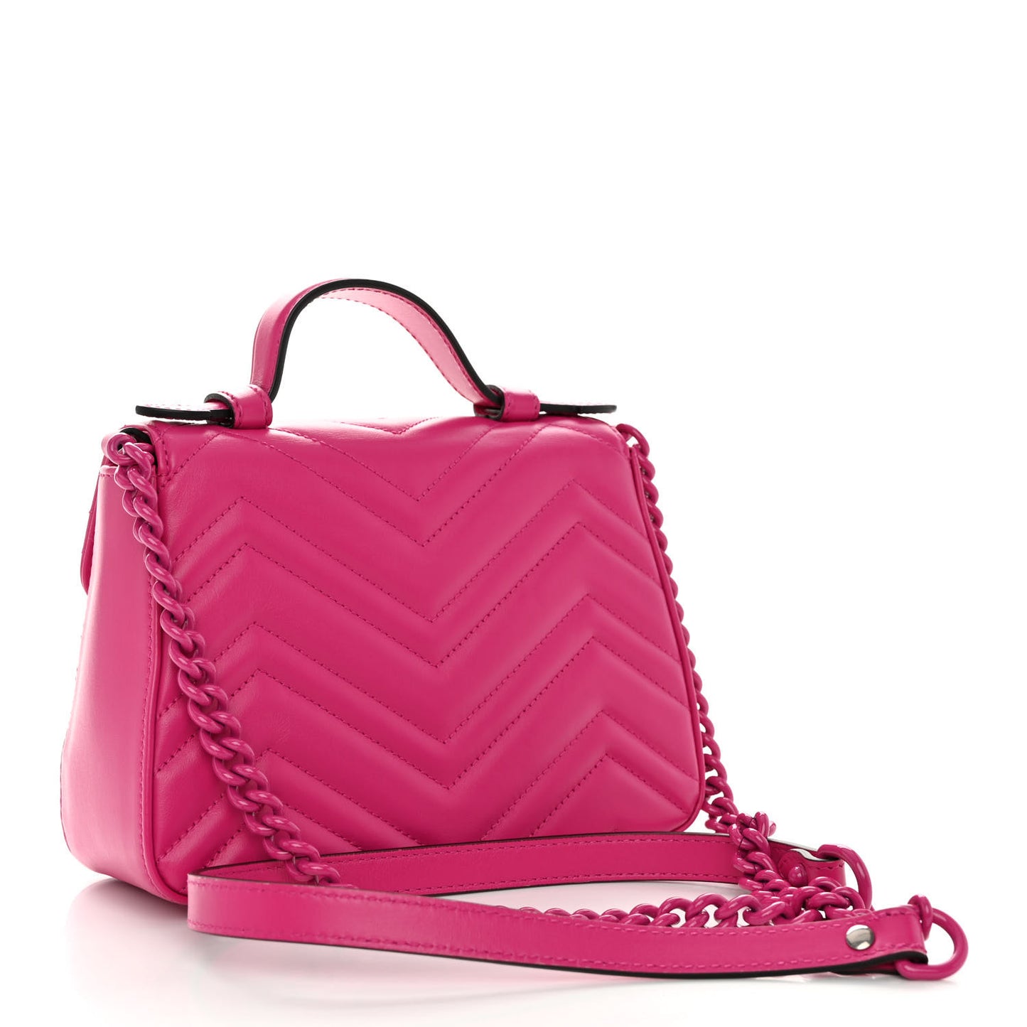 Calfskin Matelasse Monochrome Mini GG Marmont Top Handle Shoulder Bag Classic Fuxia