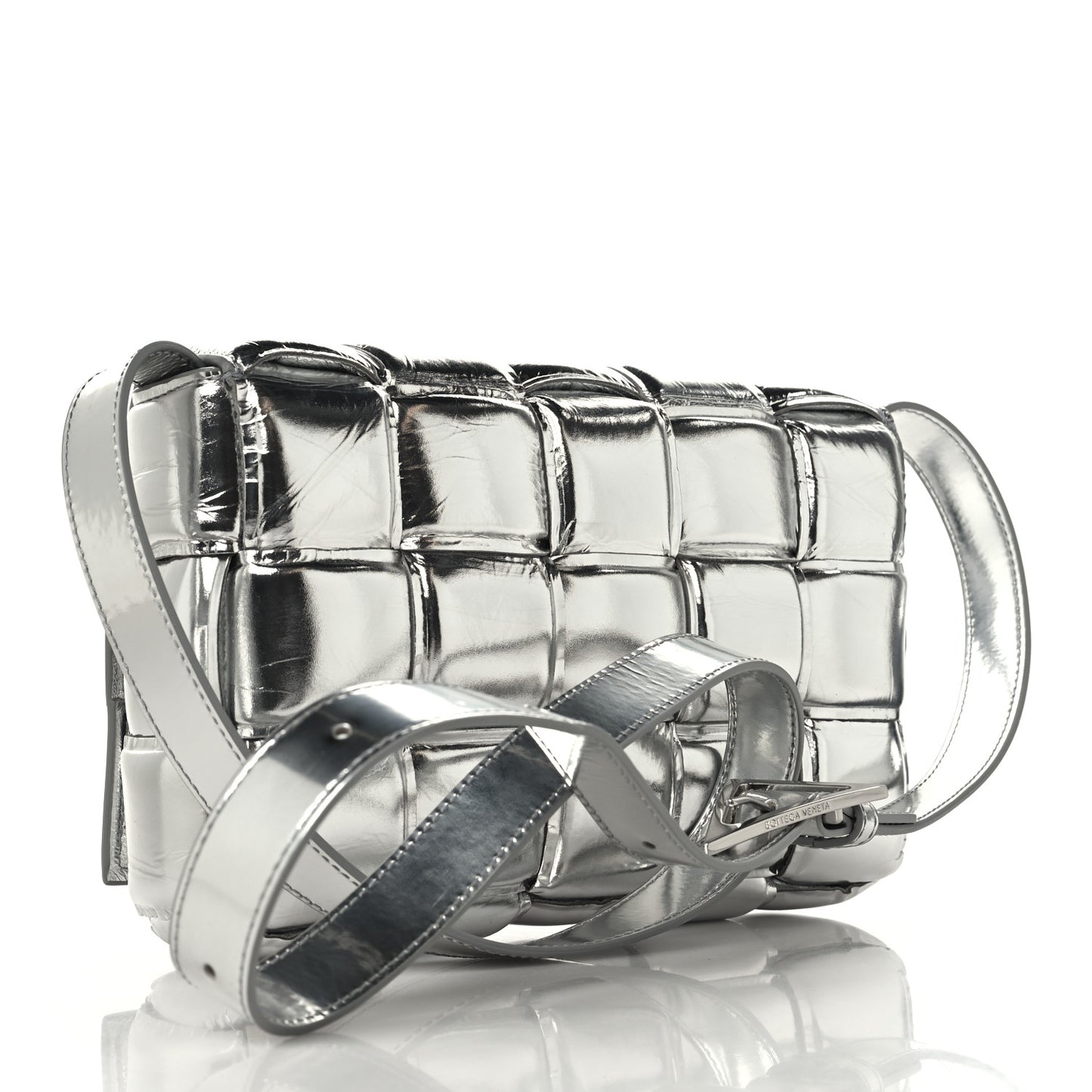 Metallic Lambskin Padded Cassette Crossbody Bag Silver