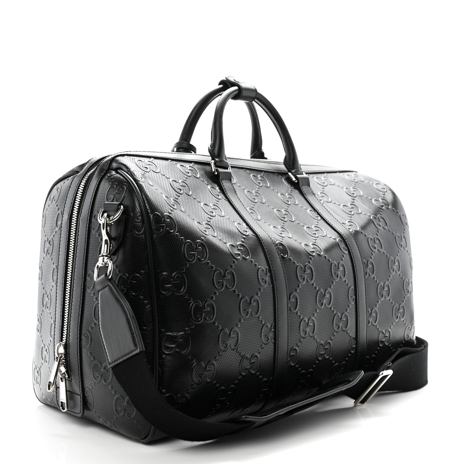 Gucci Calfskin GG Tennis Embossed Duffle Bag Black 2 of 13