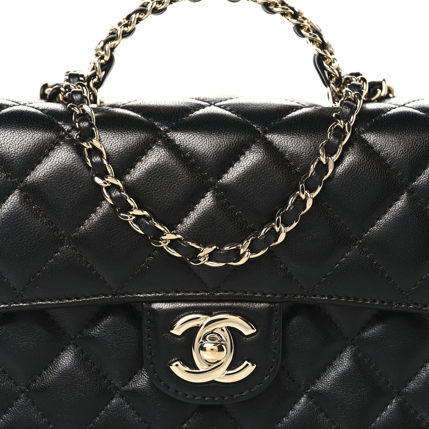 Lambskin Quilted Mini Crystal Top Handle Rectangular Flap Black