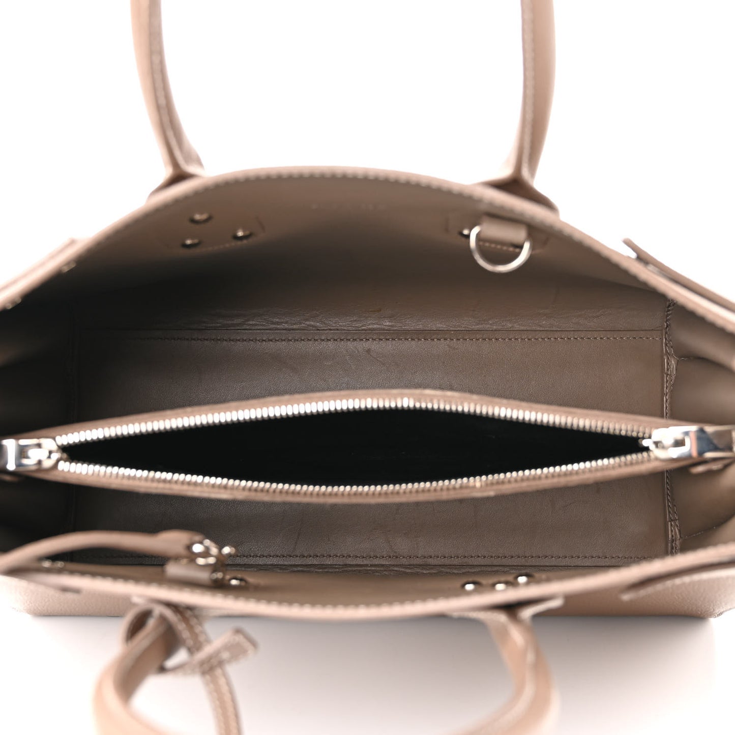 Grained Calfskin Topstitch Small Classic Sac De Jour Taupe