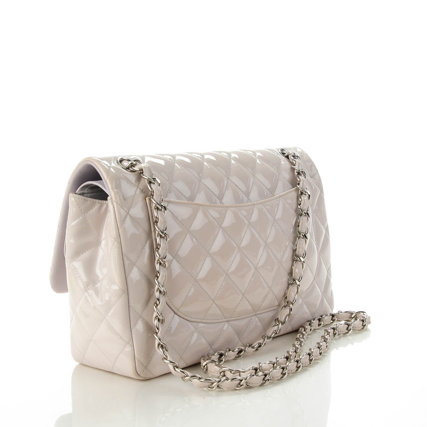 Patent Quilted Jumbo Double Flap Light Grey