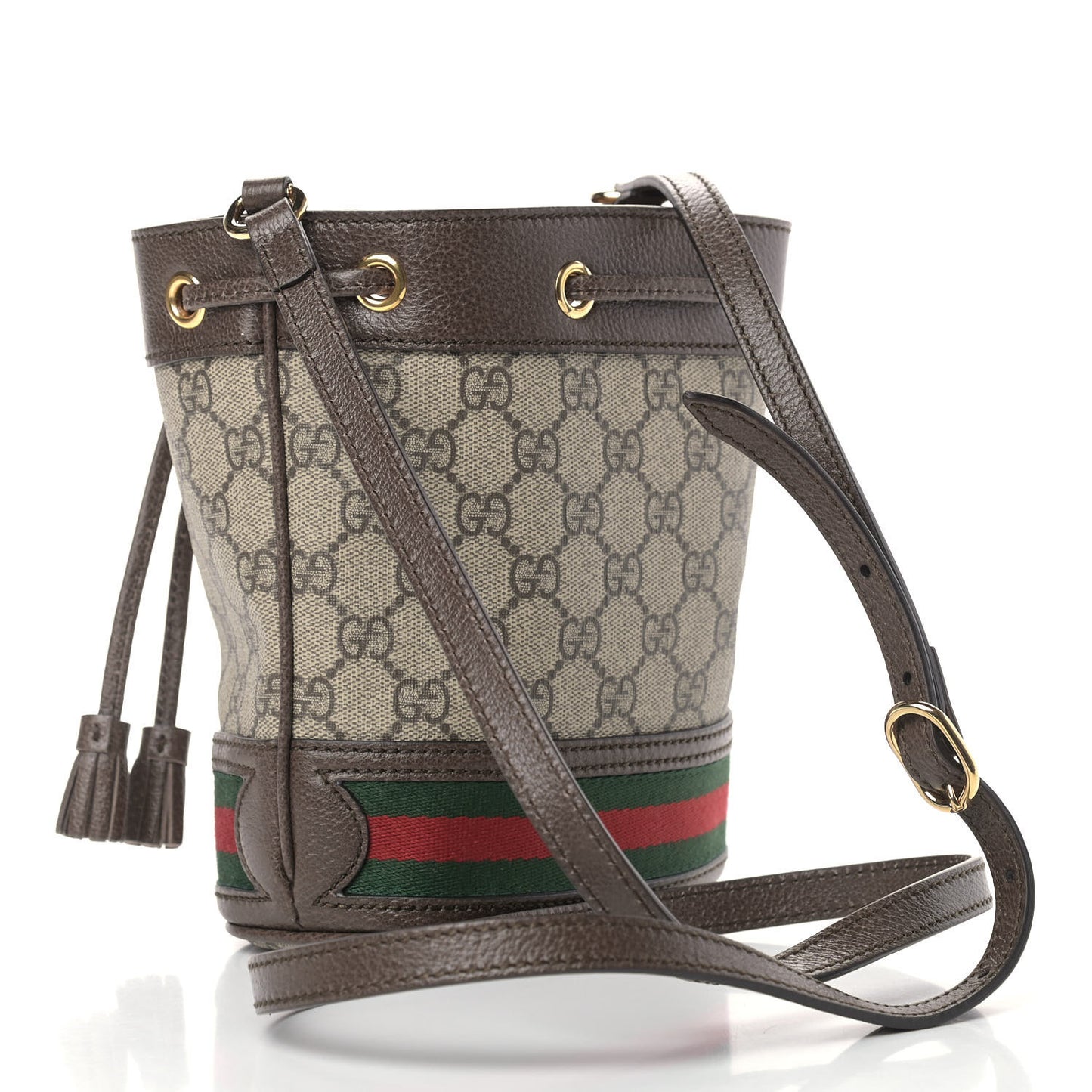 GG Supreme Monogram Web Mini Ophidia Bucket Bag Brown