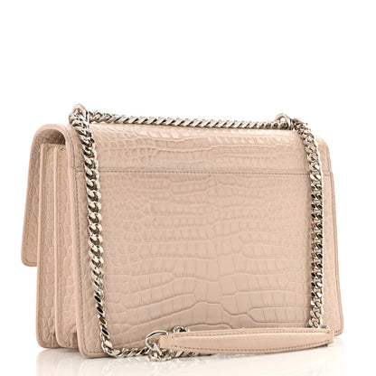 Saint Laurent Calfskin Crocodile Embossed Medium Monogram Sunset Rose Antic 3 of 14