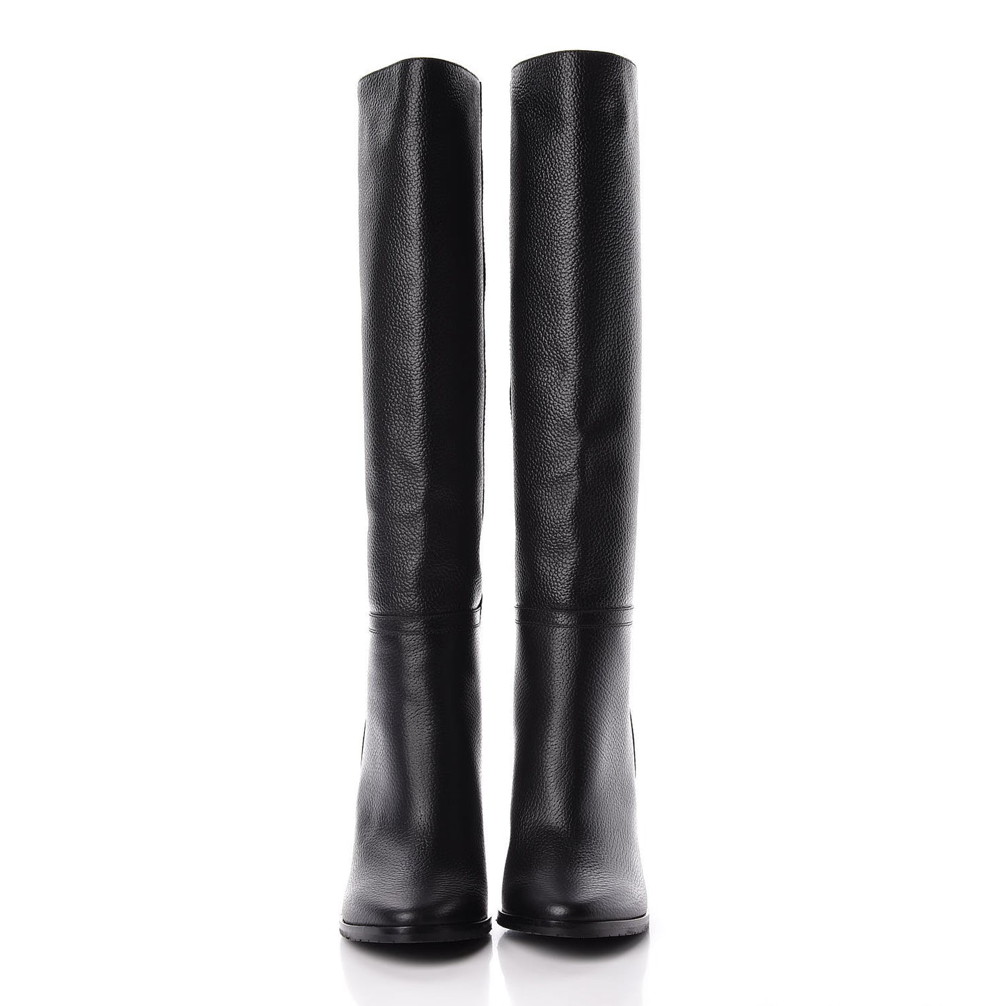 Grainy Calfskin Knee High Boots 38.5 Black