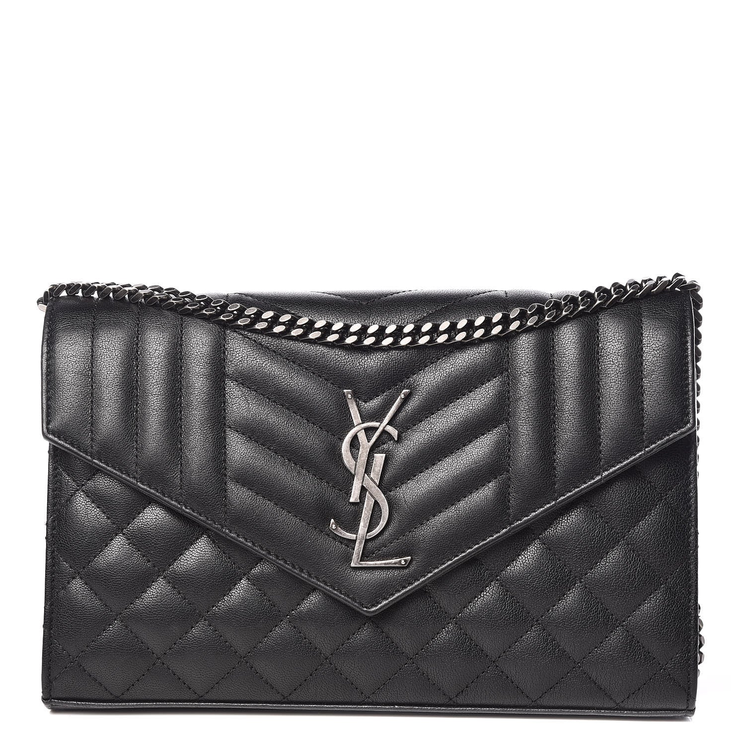 Saint Laurent Sheepskin Tri-Quilt Monogram Envelope Chain Wallet Black 1 of 11