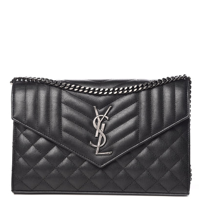 Saint Laurent Sheepskin Tri-Quilt Monogram Envelope Chain Wallet Black 1 of 11