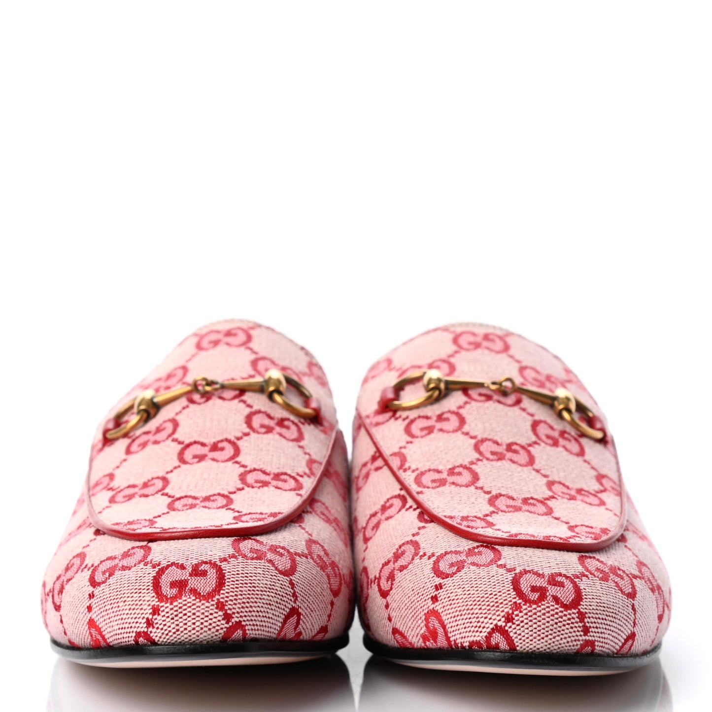 Canvas GG Monogram Horsebit Womens Princetown Slippers 40 Gardenia Hibiscus Red