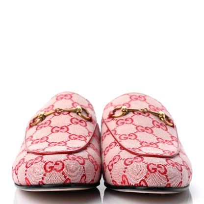 Gucci Canvas GG Monogram Horsebit Womens Princetown Slippers 40 Gardenia Hibiscus Red 2 of 8