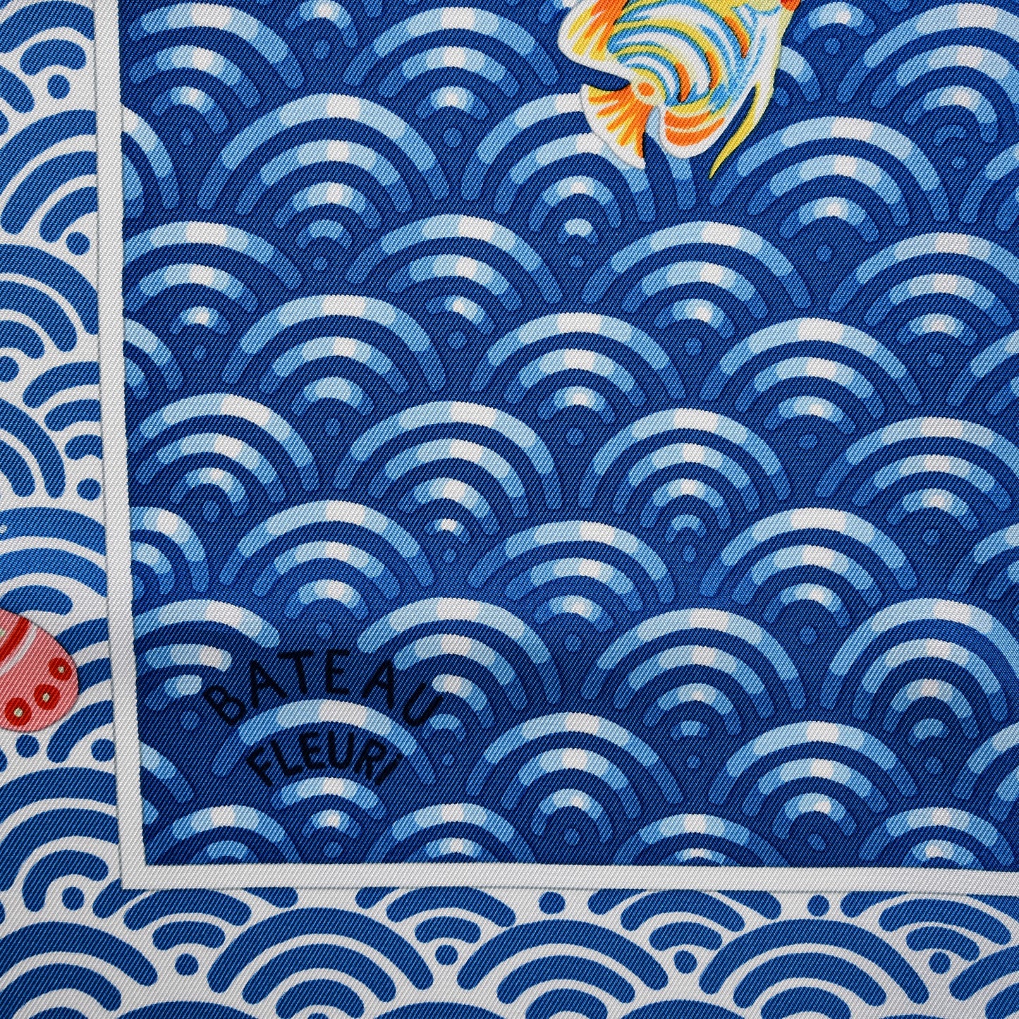 Silk Bateau Fleuri Scarf 90 Bleu Vert Jaune