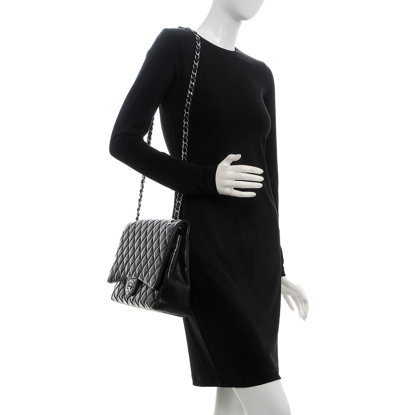 Lambskin Quilted Maxi Double Flap Black