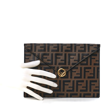 Fendi Vitello Soft F is Fendi Bi-Color FF 1974 Embossed Envelope Pouch Maya Black 2 of 13