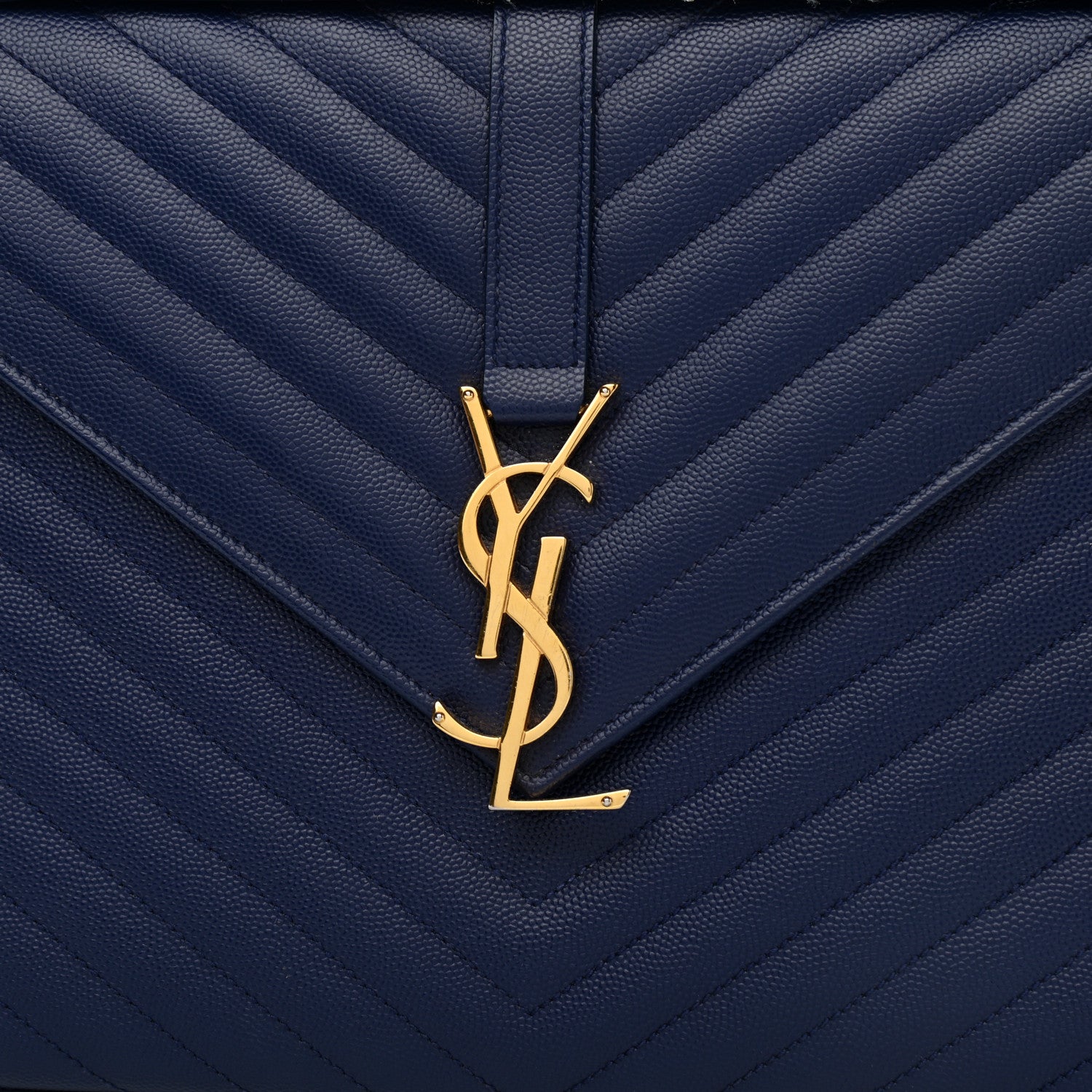 Saint Laurent Grain De Poudre Matelasse Chevron Large Monogram Satchel Navy Blue 8 of 14