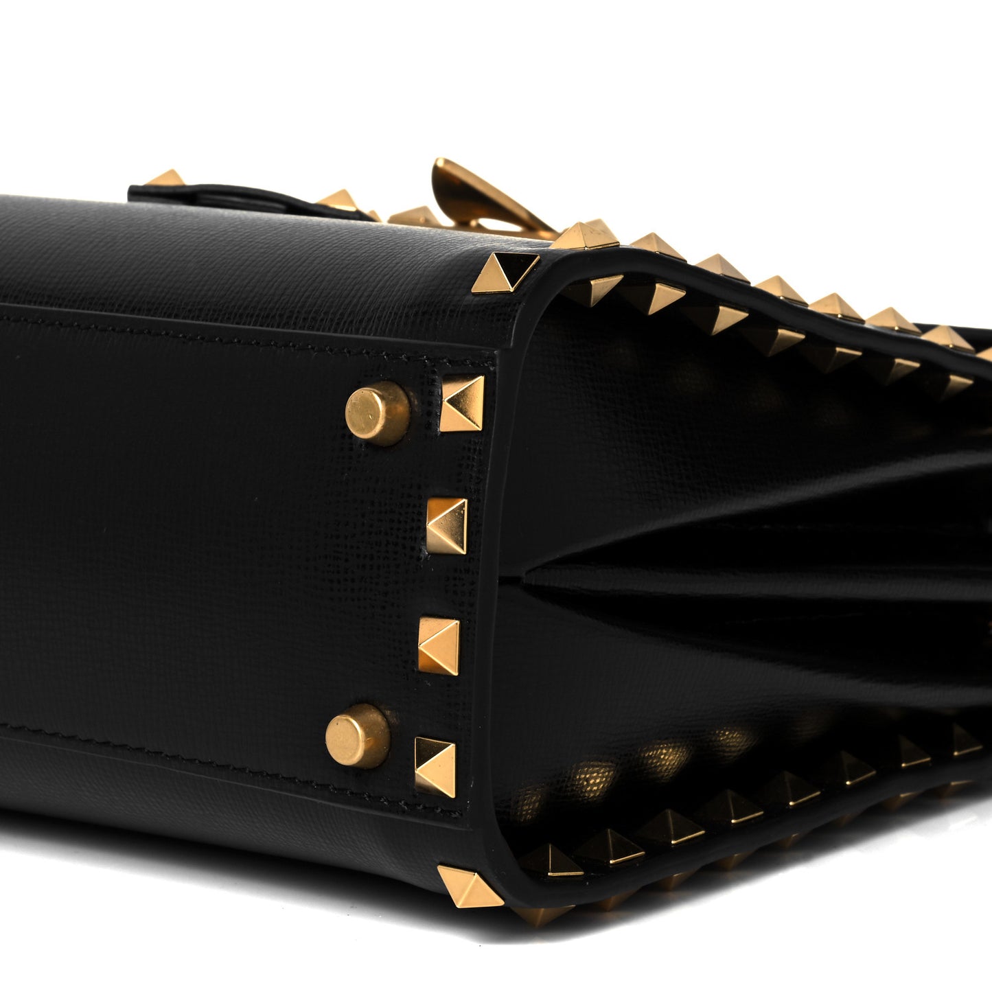Grainy Calfskin Small Rockstud Alcove Top-Handle Flap Bag Black