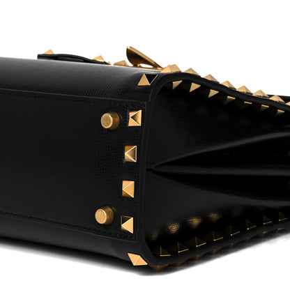 Valentino Garavani Grainy Calfskin Small Rockstud Alcove Top-Handle Flap Bag Black 8 of 9