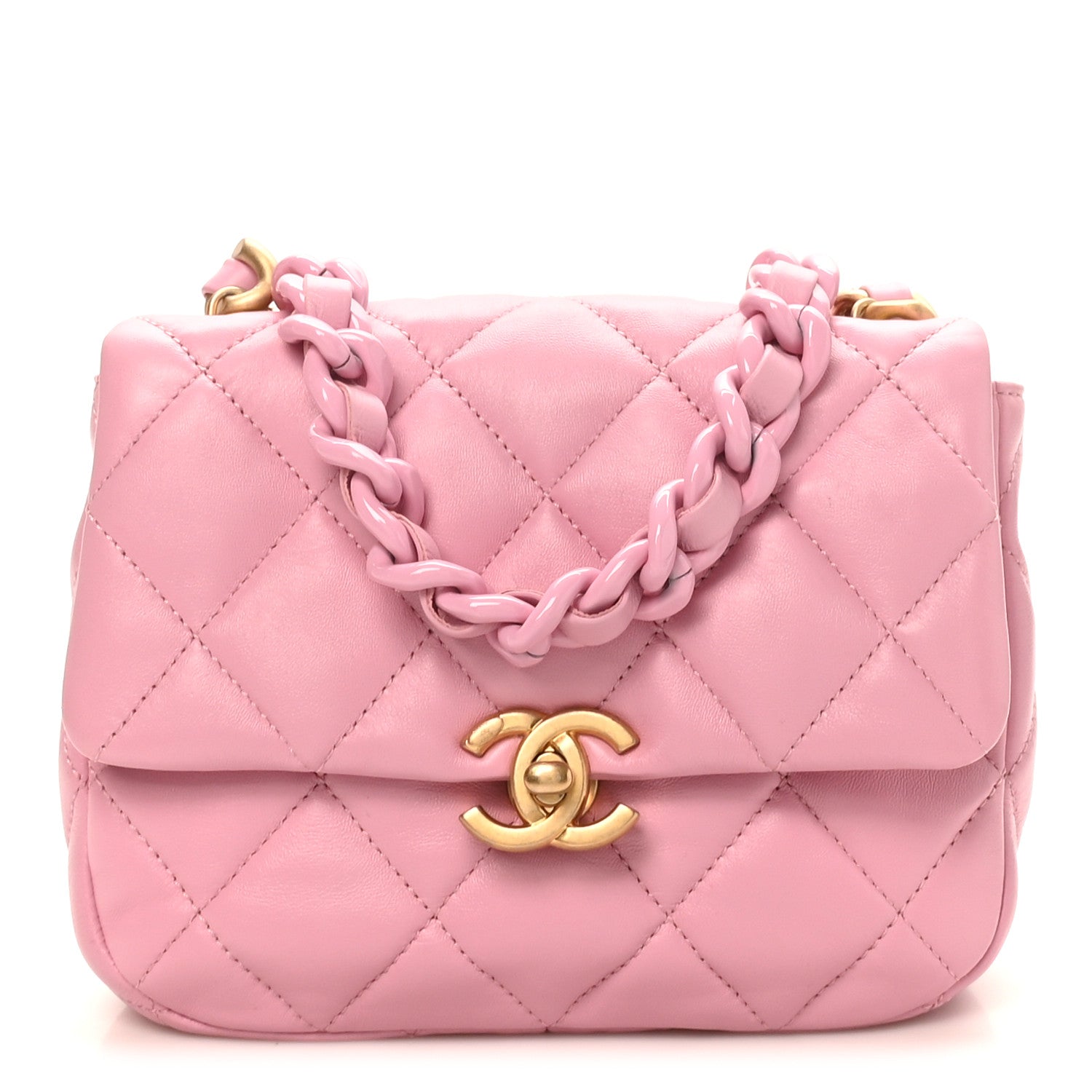 Chanel Lambskin Quilted Mini Lacquered Chain Flap Pink 1 of 10
