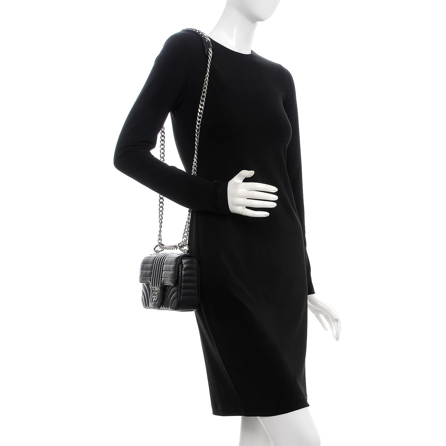 Prada Soft Calfskin Impunture Diagramme Small Chain Flap Shoulder Bag Black 2 of 8