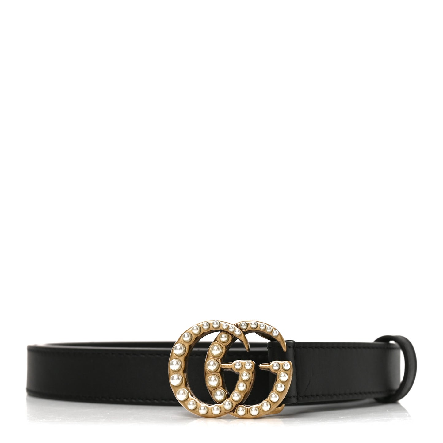 Moon Calfskin Pearl Double G 20mm Belt 85 34 Black Cream