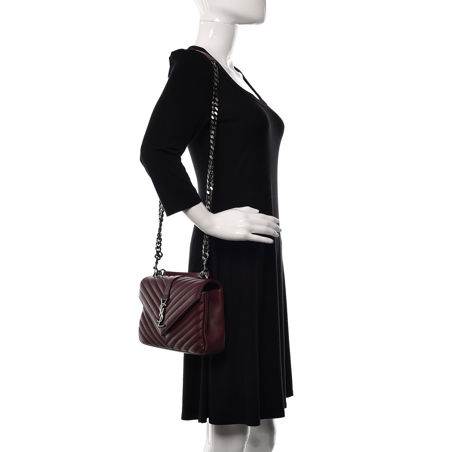 Saint Laurent Sheepskin Matelasse Chevron Medium College Bag Rouge Legion 3 of 11