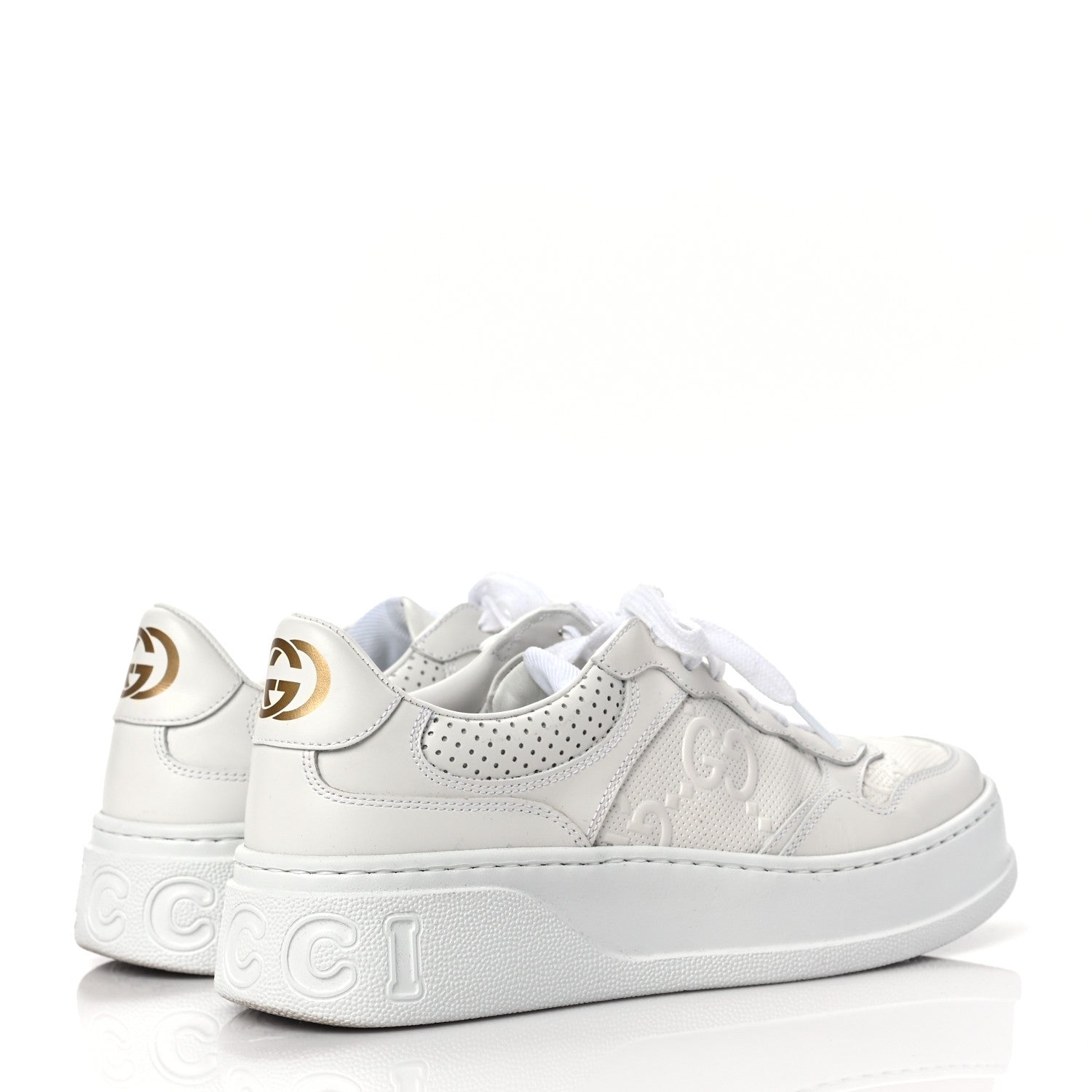 Gucci Calfskin GG Tennis Embossed Perforated Womens Platform 55mm Sneakers 39 Great White 4 of 9