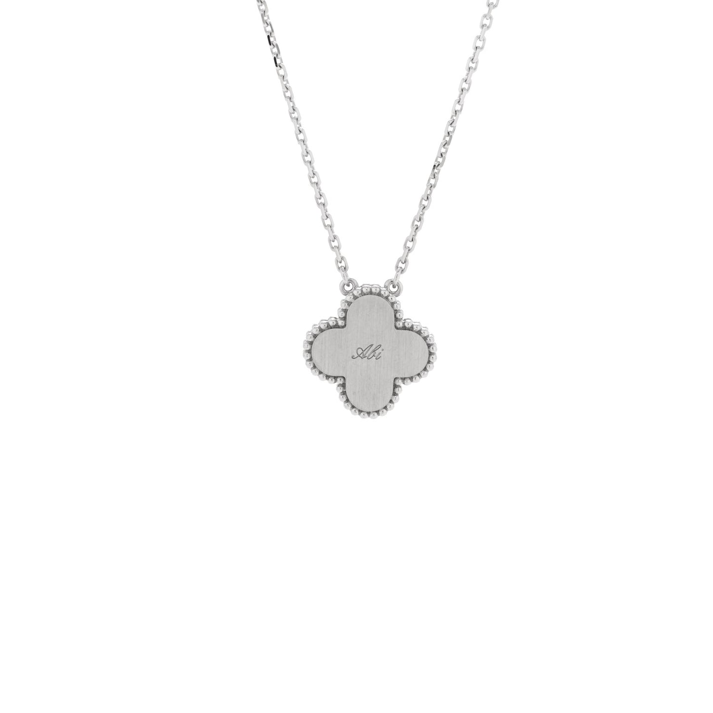 18K White Gold Diamond Guilloche Vintage Alhambra Pendant Necklace