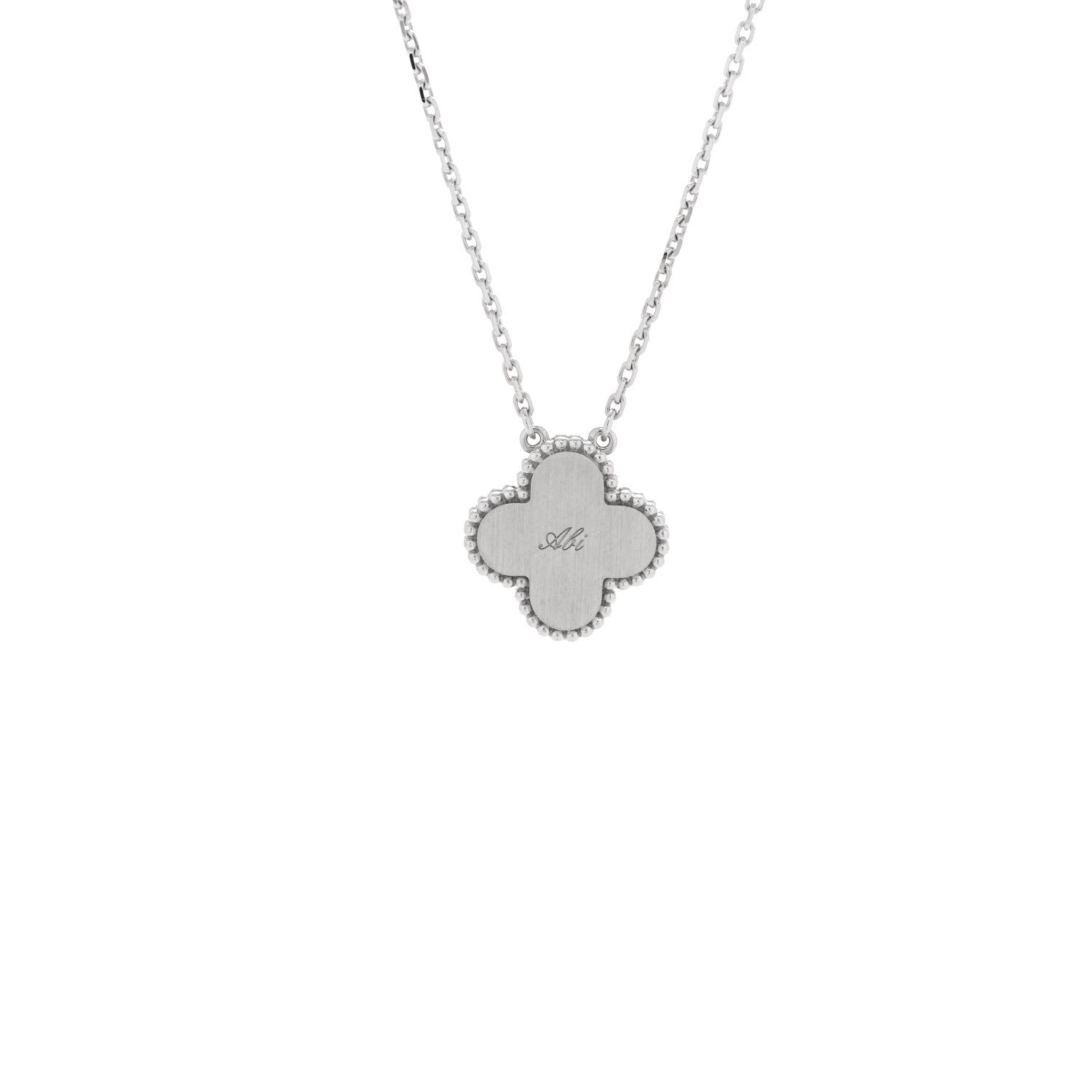 Van Cleef & Arpels 18K White Gold Diamond Guilloche Vintage Alhambra Pendant Necklace 6 of 7
