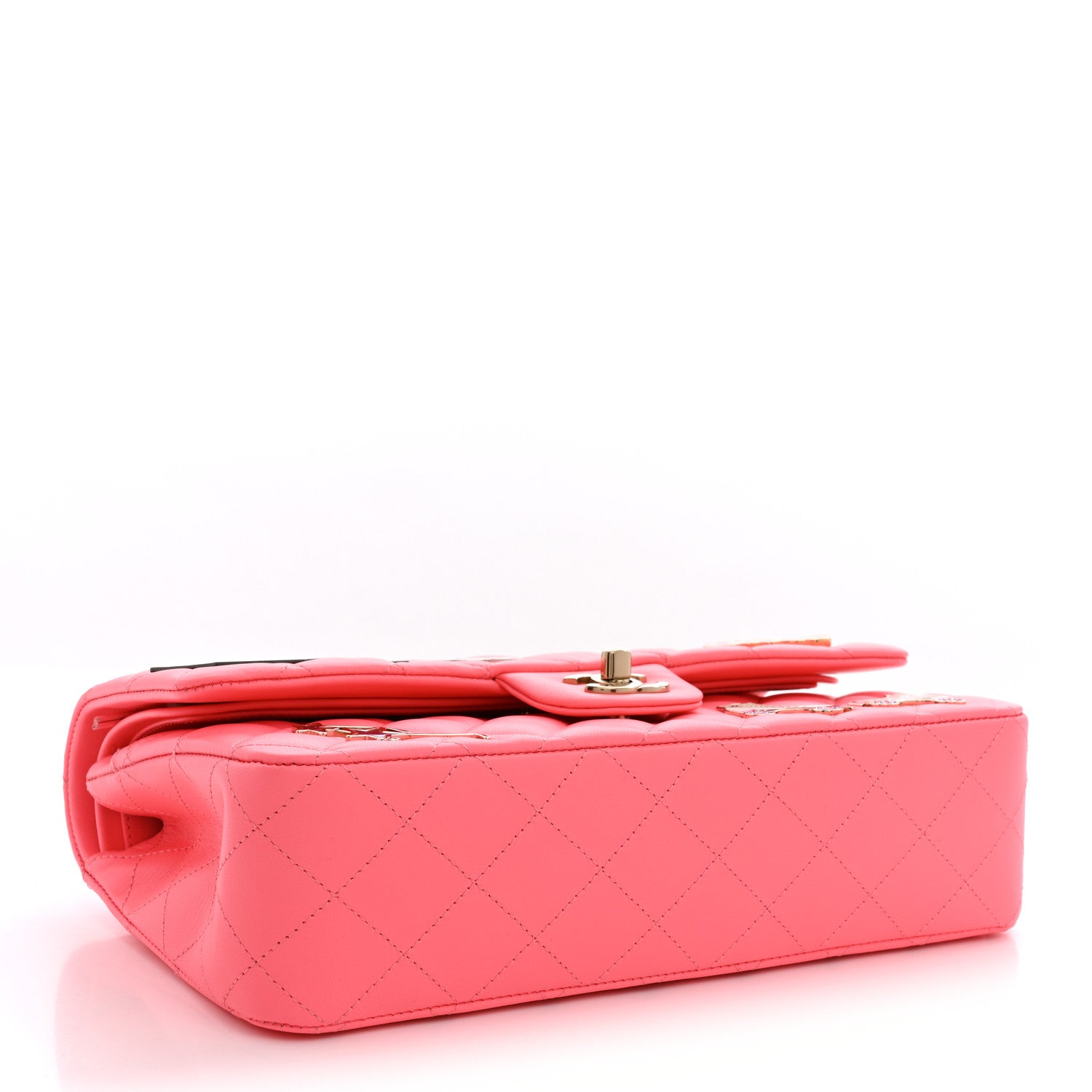 Chanel Lambskin Quilted Medium Hollywood Charms Double Flap Coral Pink 4 of 11