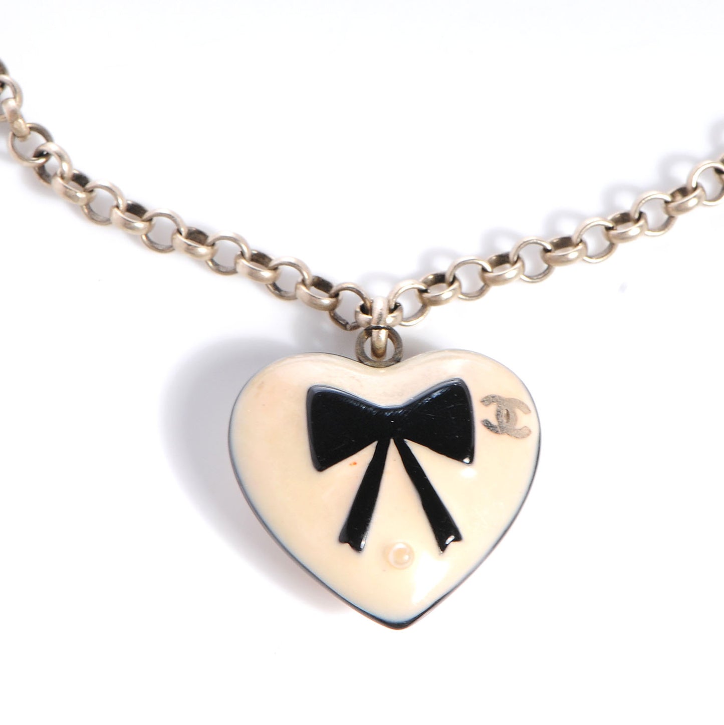 Enamel Heart CC Camellia Bow Charm Bracelet Silver