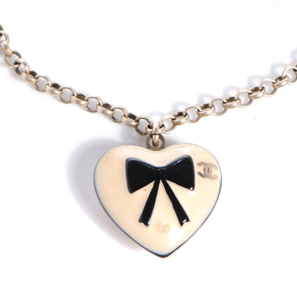 Chanel Enamel Heart CC Camellia Bow Charm Bracelet Silver 3 of 5
