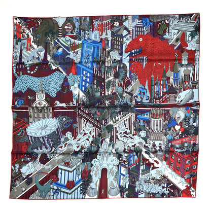 Hermes Silk Animapolis Scarf 90 Bordeaux Bleu Rouge 1 of 7