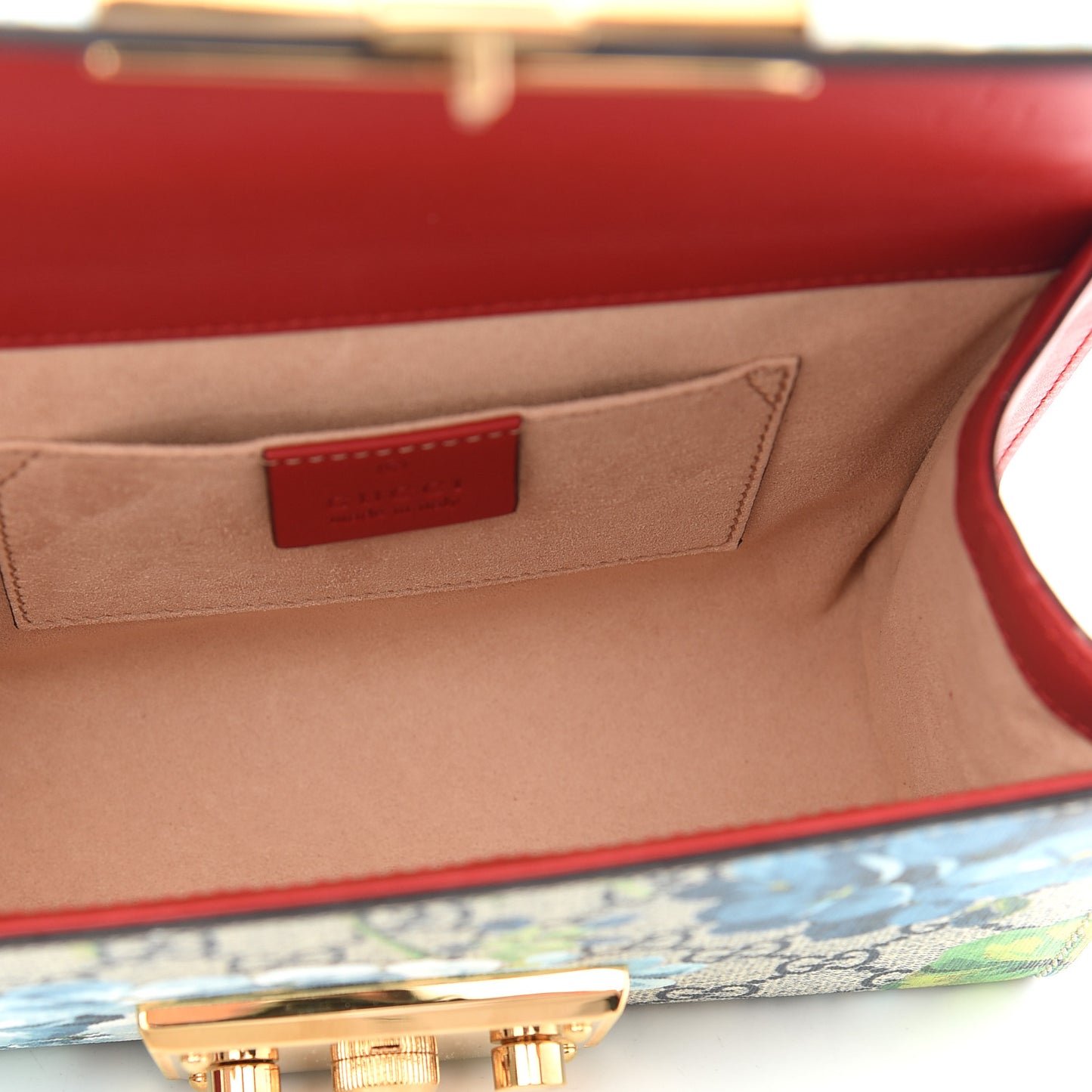GG Supreme Monogram Blooms Small Padlock Shoulder Bag Beige Blue Navy Hibiscus Red