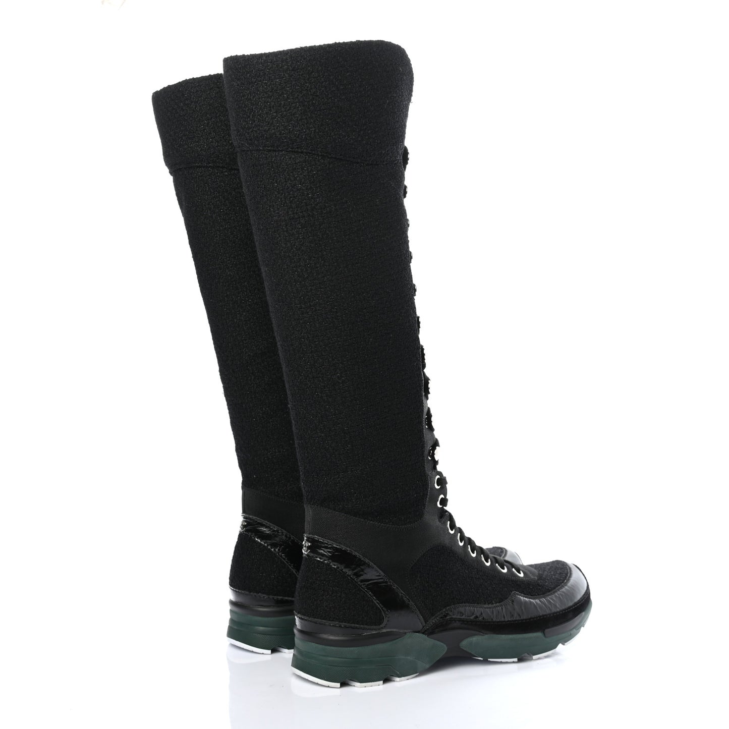 Tweed Patent Calfskin Sneaker High Boots 39 Black