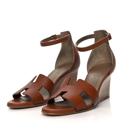 Hermes Calfskin Legend Wedge Sandals 36 Gold 3 of 8