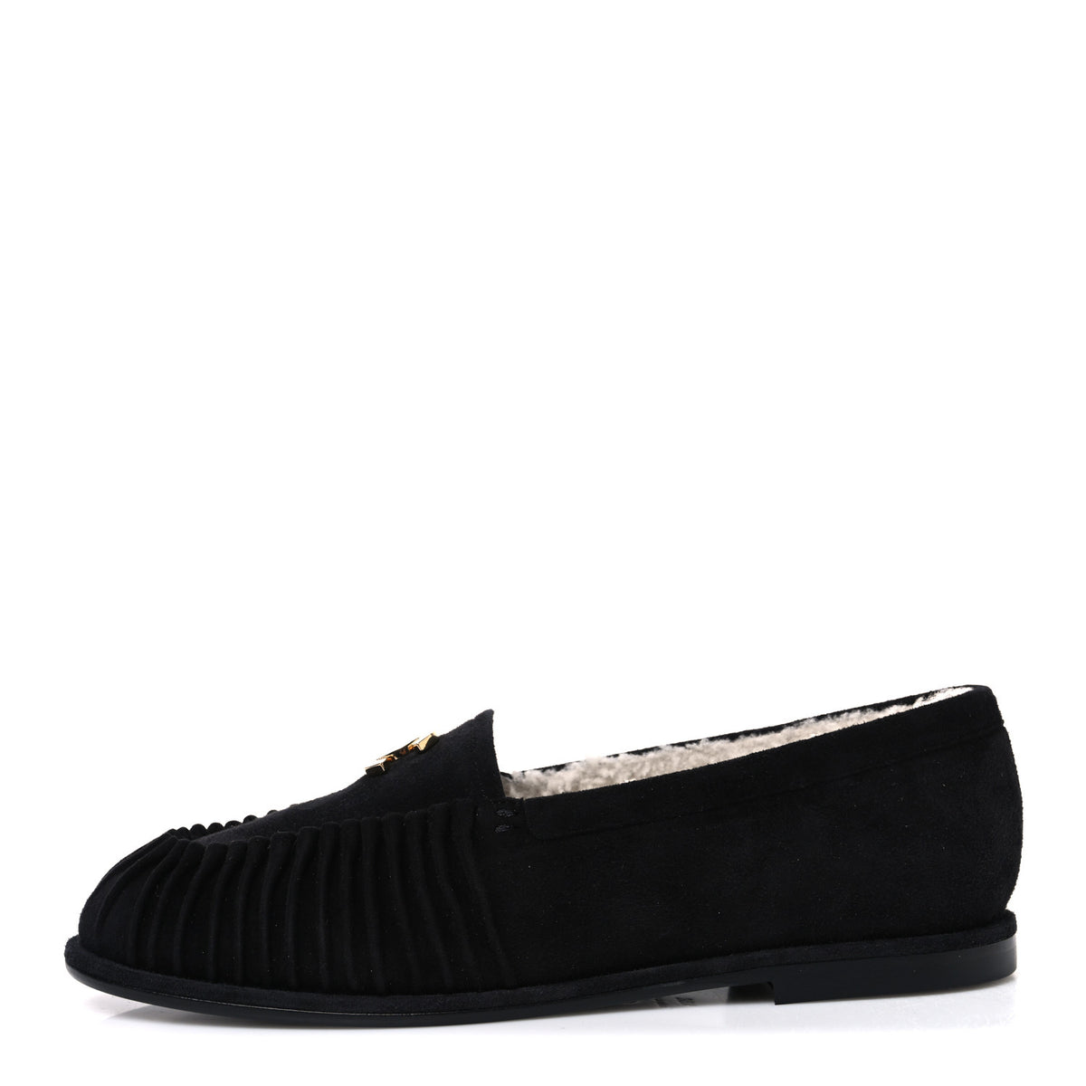 Chanel Suede Kidskin CC Moccasin Loafers 39.5 Black 1 of 11
