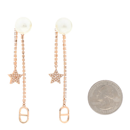 Christian Dior Pearl Crystal Star Tribale Dangle Chain Earrings Rose Gold 2 of 4