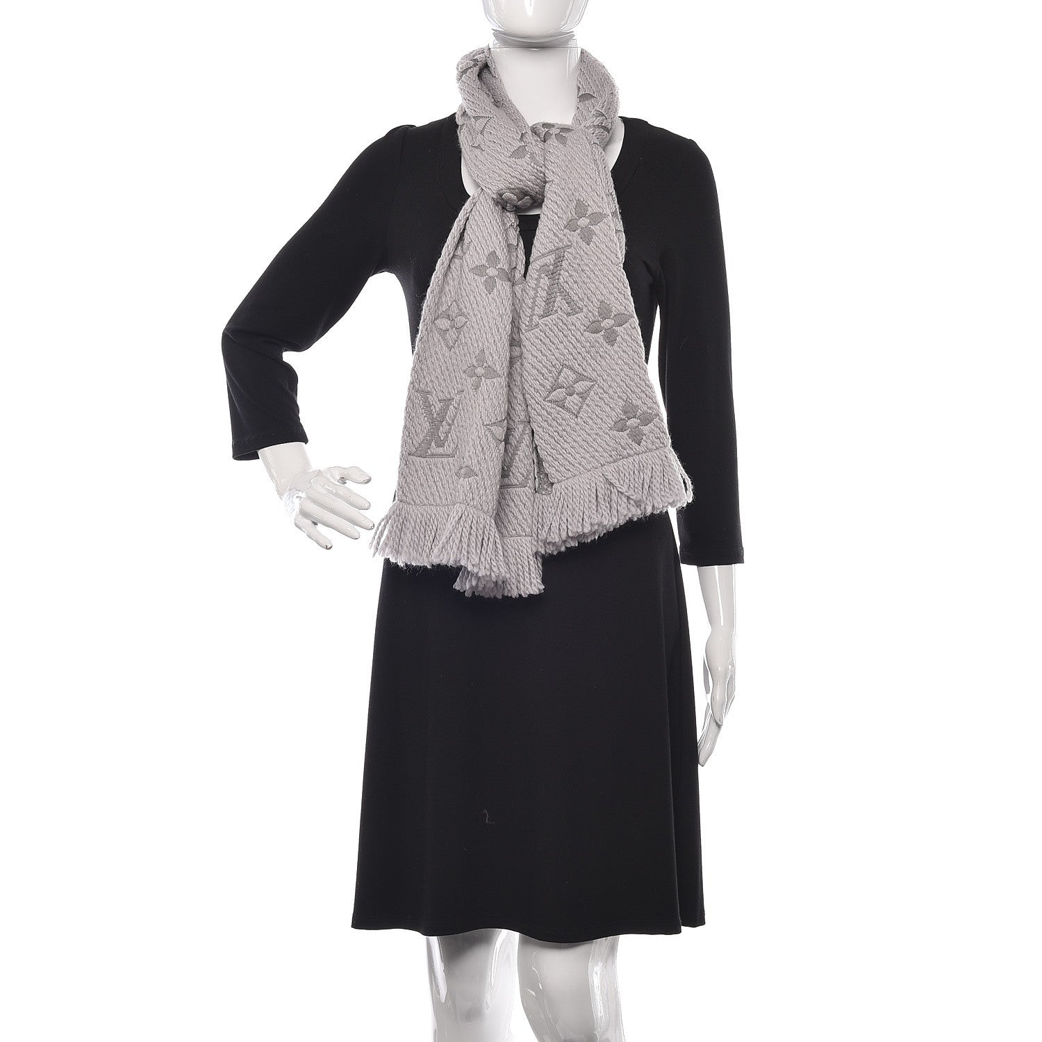 Louis Vuitton Wool Silk Logomania Scarf Pearl Grey 2 of 5