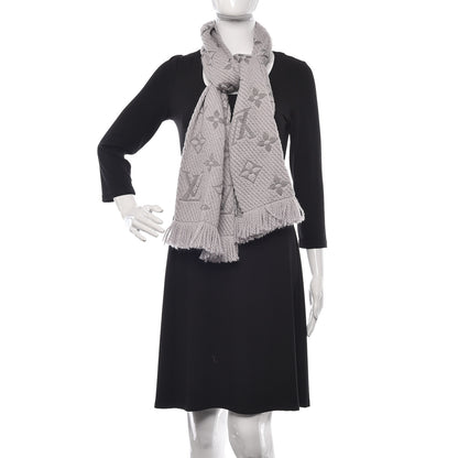 Louis Vuitton Wool Silk Logomania Scarf Pearl Grey 2 of 5